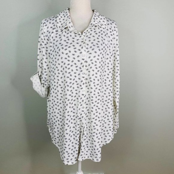 Gently Worn LuLaRoe Valentina Button-Down Peace Sign Collared Blouse - Picture 1 of 11